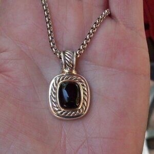 Retired David Yurman Black Onyx Albion Enhancer Pendant w/Chain- 14K/925